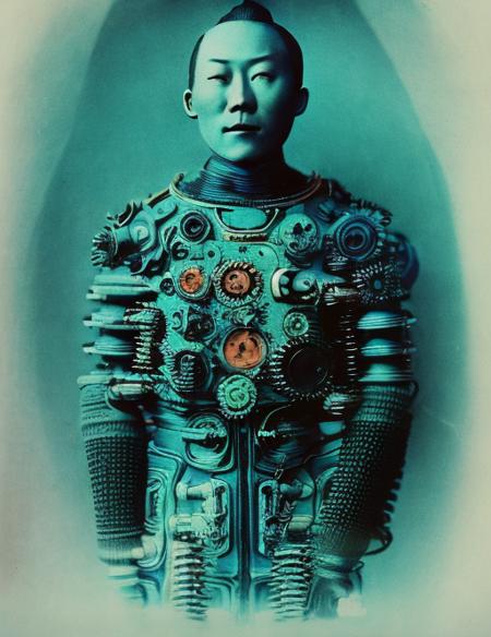 (hyperrealistic color portrait of a spaceman with futuristic gears), hndpnt-145,  medium format high quality photograph