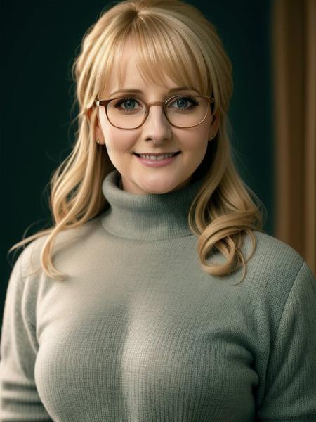 MelissaRauch768 , turtleneck, small glasses, smile, detailed eyes, photography, trending on artstation, sharp focus, studio photo, intricate details, highly detailed, by greg rutkowski     <lora:MelissaRauch768:0.7>