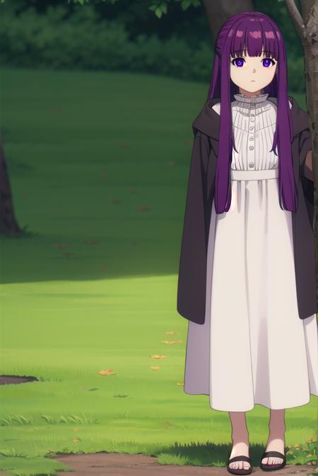 fern, <lora:fern-lora-nochekaiser:1>,
fern, long hair, bangs, (purple eyes:1.1), purple hair, sidelocks, blunt bangs, bright pupils, half updo,
BREAK shirt, dress, jacket, white shirt, open clothes, hood, white dress, hood down,
BREAK looking at viewer, upper body, (full body:1.2),
BREAK outdoors, sky, nature,
BREAK <lyco:GoodHands-beta2:1>, (masterpiece:1.2), best quality, high resolution, unity 8k wallpaper, (illustration:0.8), (beautiful detailed eyes:1.6), extremely detailed face, perfect lighting, extremely detailed CG, (perfect hands, perfect anatomy),