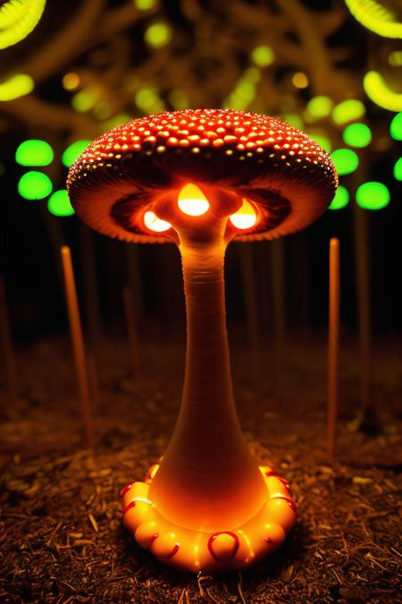 (art by Victor Brauner:0.9),  Mesmerizing 1 mushroom fly agaric,  Wretched fluorescent patterns,  stylized,  background is [Sofia|Tunnel],  Bokeh,  Shameful,  Mushroomcore,  35mm,  Vivid hue