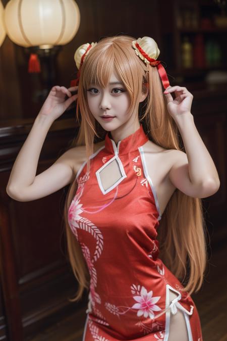 yuuki asuna, qipao, china dress, chinese clothes, sleeveless, bare shoulders, 