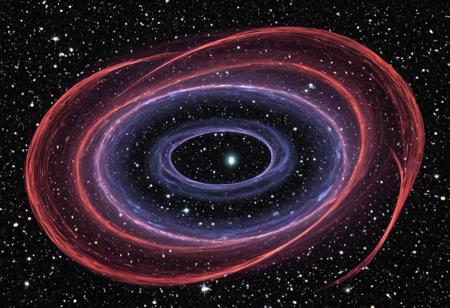 A visually realistic depiction of a wormhole suspended in deep interstellar space, using authentic flow field mathematics to guide the distortion and light-bending around the core. The wormhole appears as a luminous torus with inner gravitational lensing, subtly bending background starlight into warped arcs. The field around it ripples with coherent wavefronts, gently spiraling like fluidic magnetic turbulence.
Use the Navier-Stokes flowfield equations as the basis for the curvature:
∇·u = 0
∂u/∂t + (u·∇)u = −∇p/ρ + ν∇²u
—Where u is the velocity field around the wormhole's event horizon, ν is the viscosity representing the quantum vacuum resistance, and ρ the density gradient of spacetime stress near the throat.
Simulate frame-dragging effects using Kerr metric derivatives:
ds² = −(1 − 2GMr/Σ)dt² − (4GMar sin²θ/Σ)dt dφ + (Σ/Δ)dr² + Σ dθ² + (r² + a² + 2GMa²r sin²θ/Σ) sin²θ dφ²
—Use this to distort starfields near the wormhole edge.
Color gradient should evolve from violet-blues near the singular axis to infrared-reds further out, indicating relativistic redshift. Outer edges emit weak Cherenkov-like pulses, hinting at matter streams entering or exiting at impossible angles.
Background: Distant galaxy clusters seen through the lensing effect, warped into crescents and loops. No nearby ships, no humans. This is a raw cosmological formation, ancient and active.