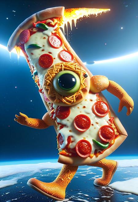 nightmare realm, anthropomorphic pizza running away from big fat human. 
cute, big-eyes, adorable, 
3d-rendering, concept-art, digital, dreaminess, futuristic, multimedia, virtual-reality, 
eeriness, fantasy, other-worldliness, science-fiction, surreal, colorful, sci-fi, technological, alien worlds, space themes, advanced civilizations, 
intricate details, highly detailed, ultra-detailed, absurdres, unreal engine, octane rendering, high contrast, vivid, vibrant, volumetric lighting, sharp focus, 
pizzasdx