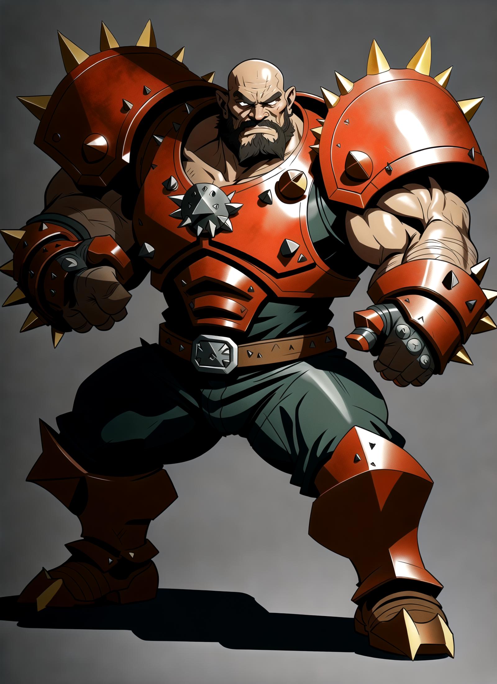 stout dwarf, short, squat, (metal lower jaw, spiked iron jaw, metal beard:1.2), heavy armor, military style, angry expression, furious eyes, mean, (massive spiked gauntlets:1.1) 
(intricately detailed, ink drawing, thick lines, , flat colors, Dungeons and dragons style full body portrait, 8k, deep color, fantastical), dynamic action pose, fight pose, <lora:add_detail:0.5>,
Clip Skip:2