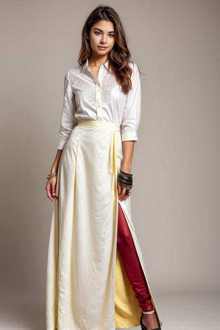 1woman, beautiful, alluring, cute face, detailed face, detailed, masterpiece, full body shot, 
<lora:Shirt and Long Skirt By Stable Yogi:0.3> Shirt and long skirt dress yellow 
<lora:DETAIL_SLIDER_BY_STABLE_YOGI:0.8>