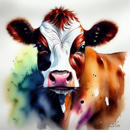 watercolor cow <lora:Watercolor-07:1>