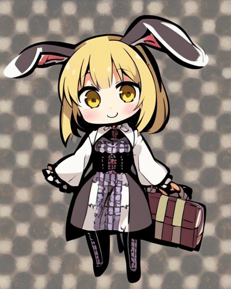 <lora:EtrianOdyssey:1>(chibi)
(full body)
(solo)
(1girl)(facing viewer)
(bunny girl)
in 
(hexer outfit)