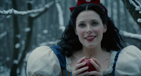 Dark Fantasy Art of (Cinematic Film stock footage style) in (arri alexa style) (Kodak film print style),
 <lora:Snow White-000003:1>
Snow White a woman with a smile on her face dressed in a snow white costume, dark, moody, dark fantasy style