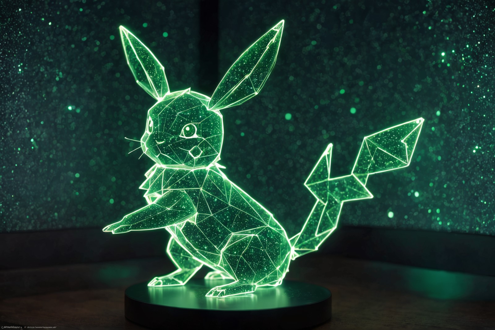 c0nst3llation, ((a transparent neon green pikachu made out of constellation style and signs with stars)), bokeh matrix gre...