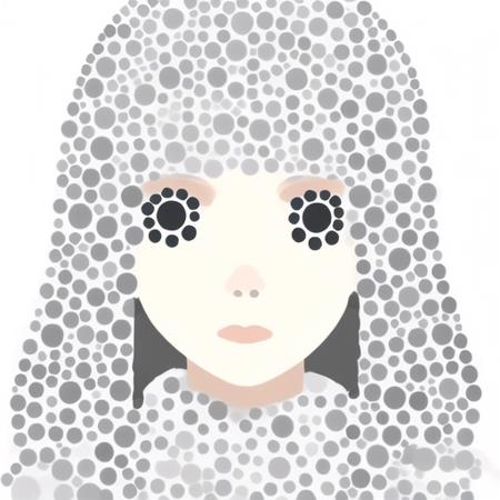 portrait of a girl, c0b1 <lora:c0b1-000041:0.6>, white background, grey theme, simple background, dots, halftone