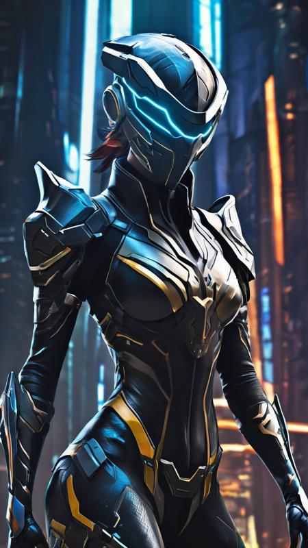 Glitchcore Art Style, close up.Detailed detailed mask, female figure in exo costume, in motion, hip view, sci-fi style, hawk, warframe, dark setting, intricate details, rogue, slender young figure, battle armor, futuristic city background, dynamic, dramatic, distorted, vibrant colors, glitchcore art style