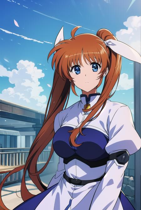 nanohatakamachi, <lyco:nanohatakamachiv2-lyco-nochekaiser:1>,
nanoha takamachi, (takamachi nanoha:1.5), long hair, blue eyes, brown hair, hair ribbon, (side ponytail:1.5), white ribbon,
BREAK magical girl, jacket, collar, puffy sleeves, long sleeves, white jacket,
BREAK looking at viewer, full body, upper body,
BREAK outdoors, city, sky,
BREAK <lyco:GoodHands-beta2:1>, (masterpiece:1.2), best quality, high resolution, unity 8k wallpaper, (illustration:0.8), (beautiful detailed eyes:1.6), extremely detailed face, perfect lighting, extremely detailed CG, (perfect hands, perfect anatomy),