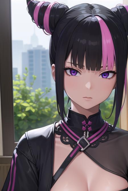 jurihan, <lyco:jurihan-lyco-nochekaiser:1>,
juri han, asymmetrical hair, black hair, (diagonal bangs:1.5), hair horns, medium hair, multicolored hair, (purple eyes:1.1), pink hair, two-tone hair,
BREAK black collar, chinese clothes, collar, crop top, navel, spiked collar, spikes, pants, baggy pants,
BREAK indoors,
BREAK looking at viewer, (upper body:1.5),
BREAK <lyco:GoodHands-beta2:1>, (masterpiece:1.2), best quality, high resolution, unity 8k wallpaper, (illustration:0.8), (beautiful detailed eyes:1.6), extremely detailed face, perfect lighting, extremely detailed CG, (perfect hands, perfect anatomy),