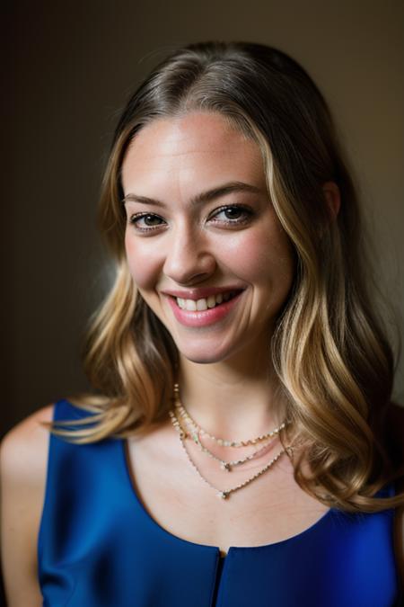 Realistic photo of a beautiful 4m4nd4s-v2 woman, 1girl, solo, long hair, looking at viewer, smile, (((blonde hair))), shirt, jewelry, upper body, teeth, necklace, grin, lips, portrait, realistic, soft lighting, professional Photography, Photorealistic, detailed, RAW, analog, sharp focus, 8k, HD, DSLR, high quality, Fujifilm XT3, film grain, award winning, masterpiece<lora:4m4nd4s-v2:1.0>