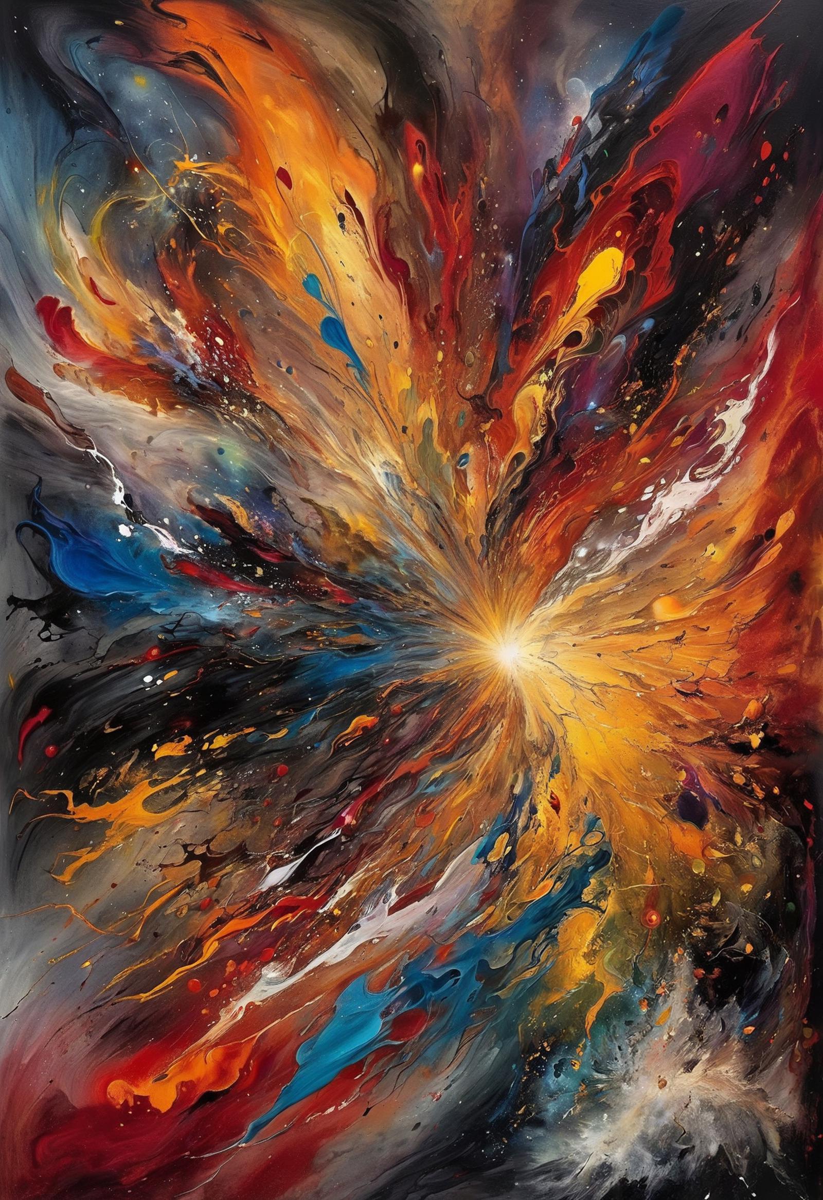 Vibrant Abstract Painting Featuring a Colorful Sunburst in the Middle