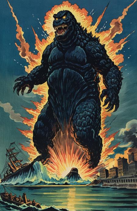vintage_illustration__godzilla_rising_from_the_sea__atomic_bomb_explosions_over_a_cityscape_in_the_background__at_night__dark_and_gritty__-messy__distorted__total_mess__bw__greyscale__123456789(4).png