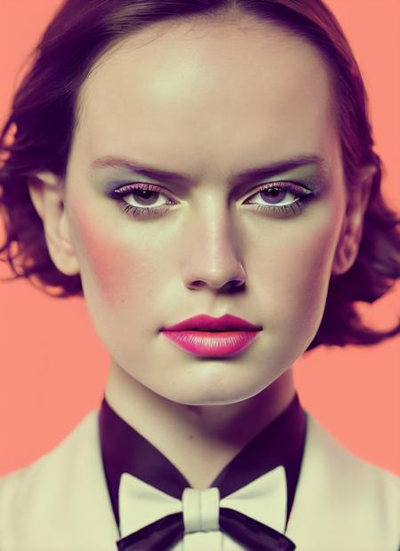 analog style, modelshoot style, portrait of sks woman in tuxedo, (perfect eyes), energetic and colorful streams of light (photo, studio lighting, hard light, sony a7, 50 mm, matte skin, pores, concept art, colors, hyperdetailed), with professional color grading, soft shadows, bright colors, daylight, <lora:locon_daisy_v1_from_v1_64_32:1.3>