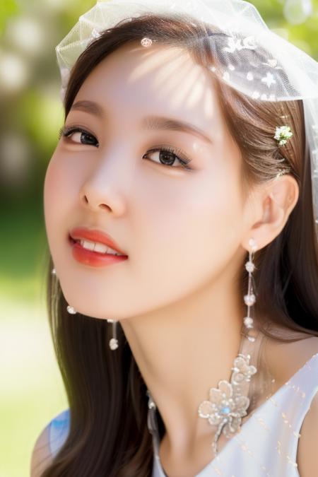 <lora:twiceNayeonV1.5:1>,Nayeon,(close-up photo:1.5),(pov:1.1),korean, (black long hair:1.1), woman, complex 3d render ultra detailed, portrait of beautiful woman,(smile:1.2), moody portrait, striking features, beauty, intricate details, dramatic composition, tension, contrast, texture, realism, high-quality rendering, stunning art, high quality, film grain, Fujifilm XT3,swirly bokeh,(realistic, photo-realistic:1.4),RAW photo,physically-based rendering,(looking at viewer:1.4),(8k, best quality, masterpiece:1.2),(full body shot:1.1),octane render,extremely detailed CG, unity 8k wallpaper,(studio soft light, rim light,in forest:1.2),standing,(a girl is wearing wedding dress:1.5),hyper realistic detail shiny skin,ultra detailed,(ultra realistic:1.5),(intricate:1.2),(photorealistic:1.4),1girl,(skinny:1.3),detailed background