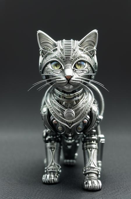 a cute kitten made out of metal, (cyborg:1.1), ([tail | detailed wire]:1.3), (intricate details), hdr, (intricate details, hyperdetailed:1.2), cinematic shot, vignette, centered