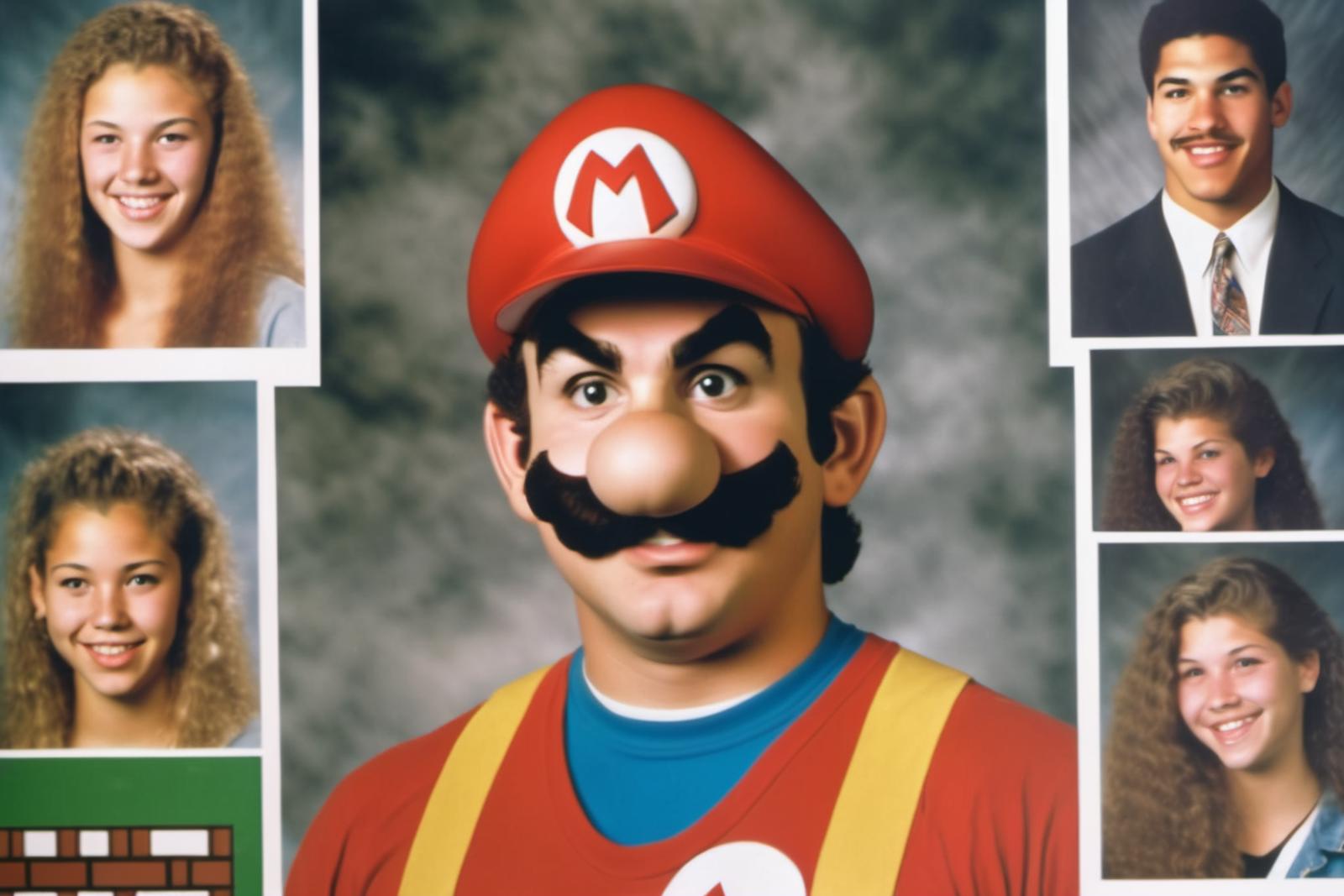 A man dressed as Mario poses for the camera.