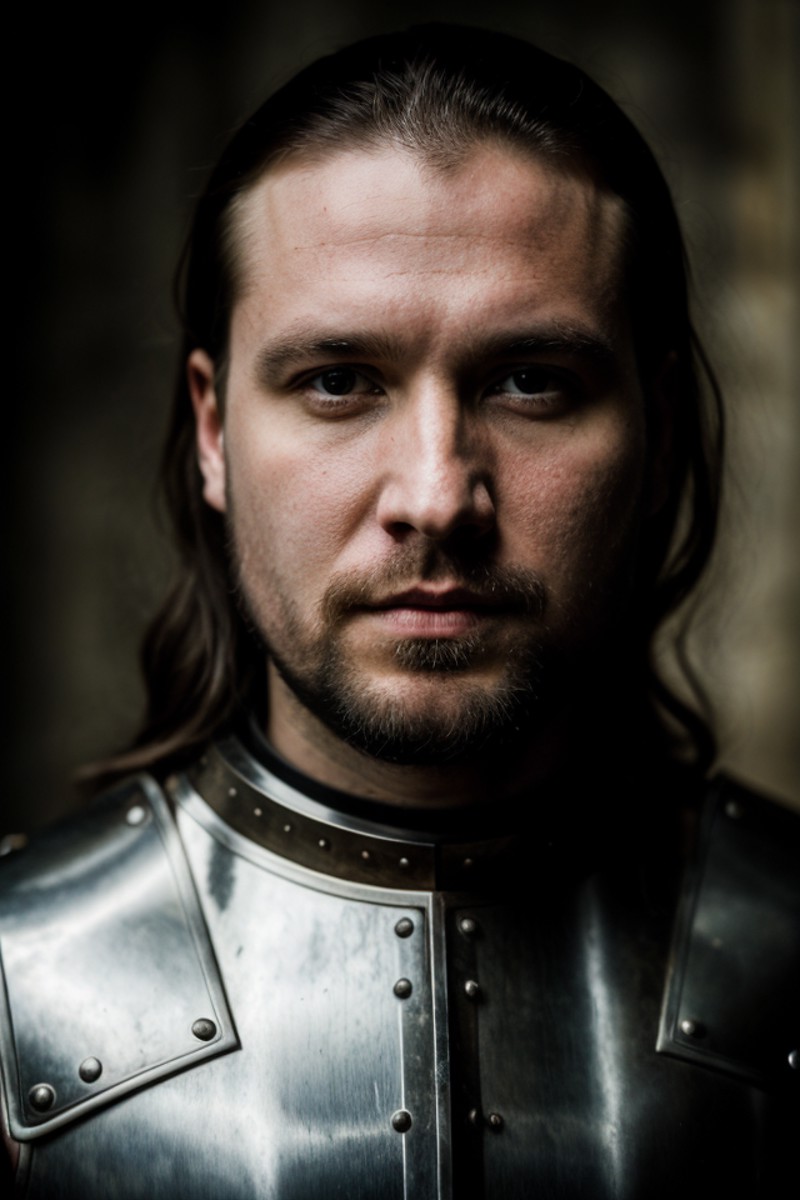 medieval, portrait photo of 32 y.o man warrior in armor, face, pale skin, intricate details