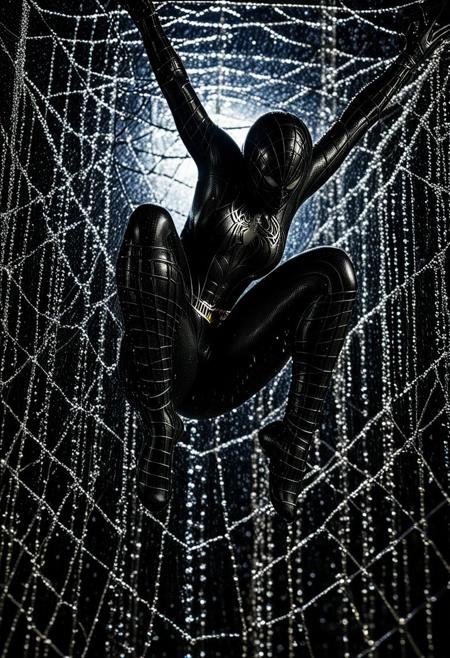 score_9, score_8_up, score_7_up, best quality, realistic, masterpiece, beautiful detail, hyperrealistic, ((1girl, woman body, big breasts)), amazing detailed full body portrait of a beautiful japanese girl, wearing a realistic and highly detailed black raimi spider-man suit, ((huge muscular girl)), professional model wears ultra - detailed black raimi spider - man suit, ultra - detailed and grained black raimi spiderman suit, suit covered entire body and hand, black spiderman gloves, wet, (swinging on a spider web, from behind), (full body), (dirty skin), close up, octane render, highly detailed, volumetric, dramatic lighting, (highest quality:1.1), (HDR:1.3), (top quality, best quality), realistic, high definition,