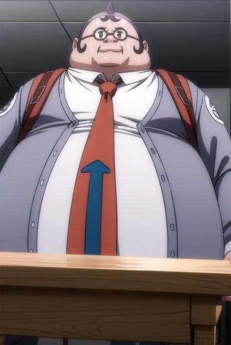 hifumiyamada, <lora:hifumi yamada s1-lora-nochekaiser:1>,
hifumi yamada, male focus, glasses, round eyewear, fat, fat man,
BREAK shirt, jacket, white shirt, open clothes, necktie, collared shirt, red necktie, grey jacket,
BREAK outdoors, classroom,
BREAK looking at viewer, (cowboy shot:1.5),
BREAK <lyco:GoodHands-beta2:1>, (masterpiece:1.2), best quality, high resolution, unity 8k wallpaper, (illustration:0.8), (beautiful detailed eyes:1.6), extremely detailed face, perfect lighting, extremely detailed CG, (perfect hands, perfect anatomy),