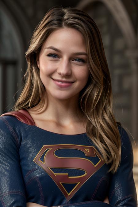 real, atmospheric scene, masterpiece, best quality, (detailed face, detail skin texture, ultra-detailed body),(cinematic light),
<lora:Supergirl_MelissaBenoist_smf_lora_v04-000005:0.9>, 1girl, s0p3r6m3l1s4-smf, solo, realistic, blonde hair, blue eyes, long hair, superhero, lips, upper body, smile, closed mouth, bodysuit, teeth, grin