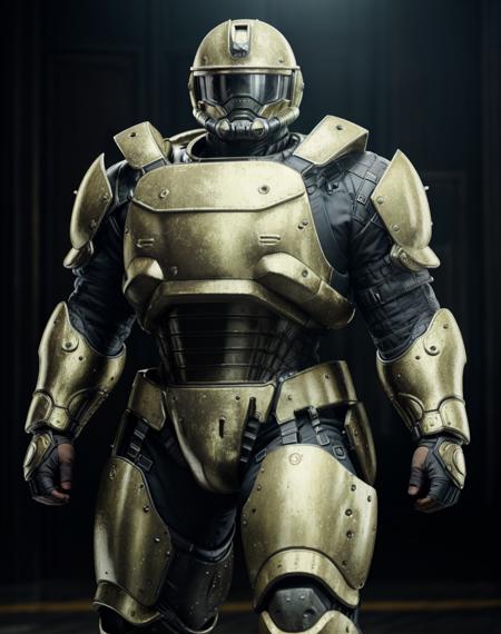 ((Masterpiece, best quality)),photography, detailed skin, realistic, photo-realistic, 8k, highly detailed, full length frame, High detail RAW color art, diffused soft lighting, shallow depth of field, sharp focus, hyperrealism, cinematic lighting,
edgHalo_armor,power armor, a man in a suit ,wearing edgHalo_armor
 <lora:edgHaloArmors:0.8>