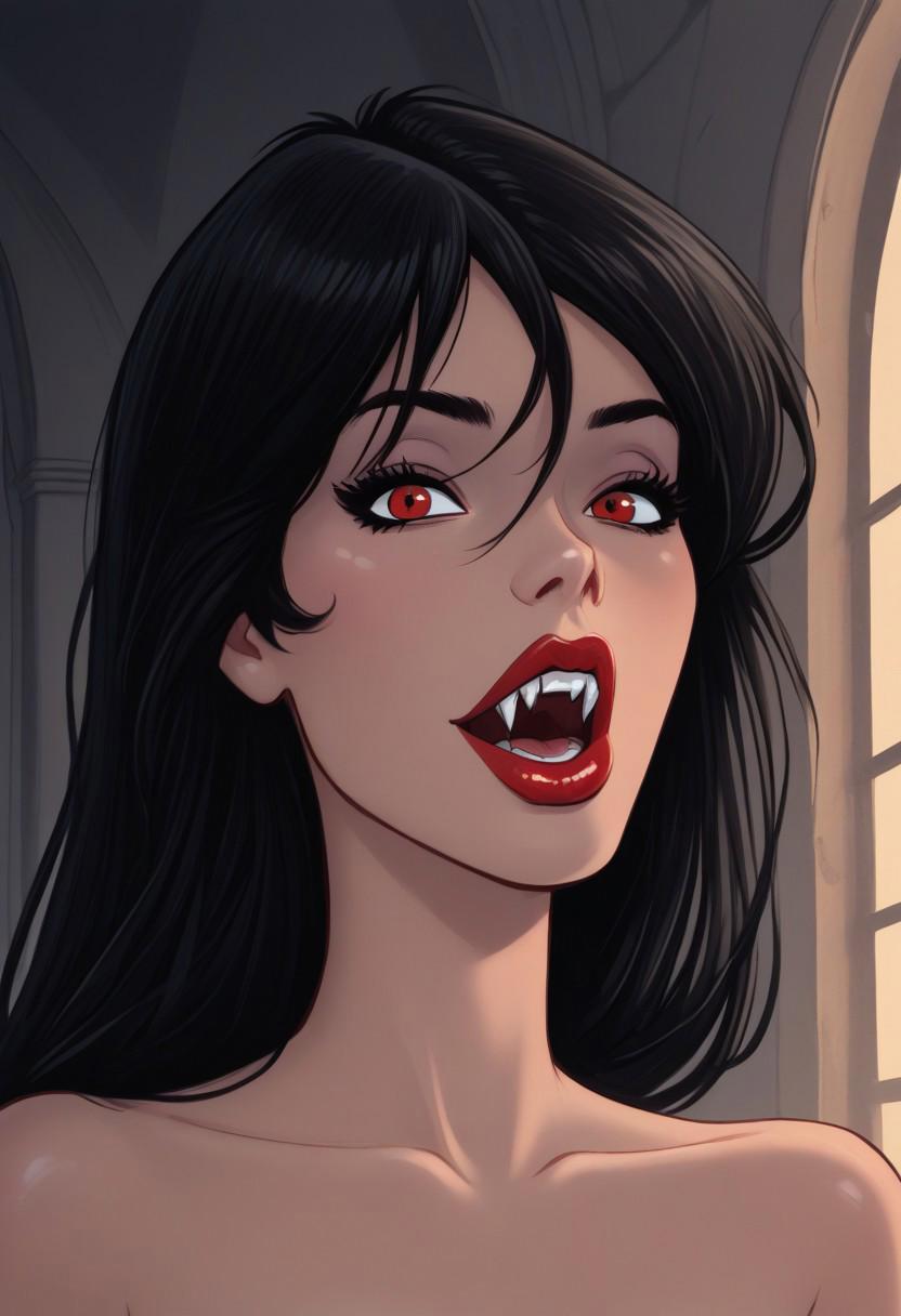 score_9,score_8_up,score_7_up,score_6_up,score_5_up,score_4_up, best quality, 1girl, mouth open, shows vampire teeth, (((vampire teeth))), full upper body torso portrait, perky boobs, black hair french revolution, dark black vintage ballgown, balcony of a creepy stone castle, sneaky smirk, full lips, moonlight, bats,
<lora:Dean Yeagle StylePonyLyco:1> dystlye, MandyDY