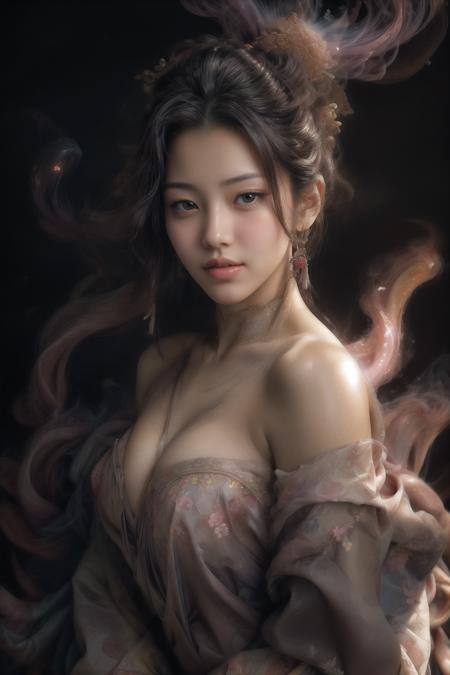 1girl,((fair_skin:1.2)),(shiny_skin:1.1),(black hair:1.1),(lipgloss:1.1),(light_blush:1.1),(beautiful_detailed_eyes:1.1),(bright_pupils:1.1),(nail_art:1.1),(bare shoulders:1.1),(huge breasts,:1.1),(areola:1.1),(cleavage:1.2),<lora:Better_cleavage:1>,(nipples:1.1),(narrow_waist:1.1),(((upper_body:1.5))),(mirror selfie:1.1),(front view:1.1),(depth of field:1.1),soft nature lights,(rim light:1.1),absurd,amazing,funny,itricate,hyper detailed,ultra realistic,soft colors,White flower(Glowing ambiance, enchanting radiance, luminous lighting, ethereal atmosphere, mesmerizing glow, evocative hues, captivating coloration, dramatic lighting, enchanting aura),(in smoke:1.2),(dynamic smokeanywhere:1.4),<lora:smokeanywhere:0.95>,girl with a weak temperament,epic cinematic,<lora:OC:0.5>,<lora:LowRA:0.5>,white flower,pink flowers,(nude:1.1),(boobs naked:0.95),((Chinese style)),masterpiece,best quality,photorealistic,lifelike rendering,bokeh,film grain:1.4,ultra wide angle,dramatic composition,portrait of the most beautiful form of chaos,elegant,a brutalist designed,vivid colours,romanticism,atmospheric,(eroticisim:1.3),(lotus leaf:1.2),<lora:more_details:0.55>,(effect lighting:1.1),lazy,sitting on water,indian style,<lora:anxiang:0.5>,<lora:add_detail:1.2>,