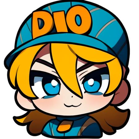 hair between eyes, cute, chibi, cute, hat, diego brando, 1boy, solo, blonde hair, blue eyes,  v-shaped_eyebrows, masterpiece, best quality, ultra-detailed detailed, detailed digital artwork, hi res,  beautiful, <lora:diego brando8:0.95>    <lora:GenshinStickers:0.98>