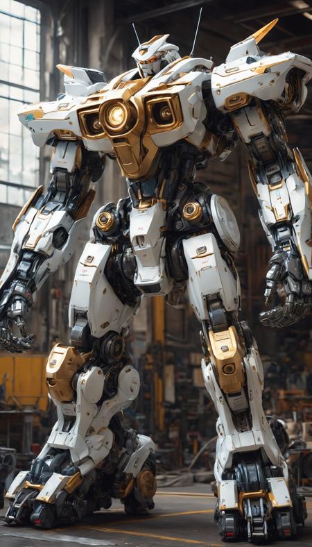 a bulky mechanical gear-driven mecha with missiles, 8k, stunning intricate details, by artgerm, full body, dramatic lighting, trending on art station, photorealistic, ultra realistic, maximum detail,  sharp focus, volumetric light, cinematic, <lora:add-detail-xl:1>