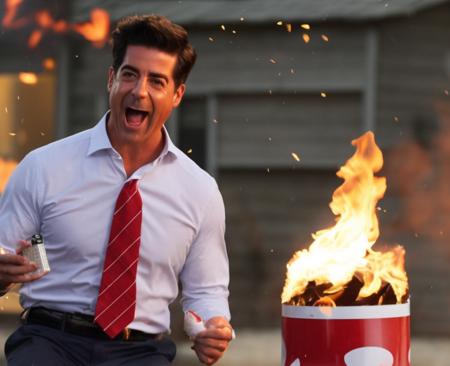 <lora:Jesse Watters (FoxNews) - Trigger is Jessewatters Person:1> jessewatters person lighting a santa clause doll on fire with a zippo lighter. explosion artstyle <lora:Blow It Up - (Trigger words are Explosion Artstyle) :1>