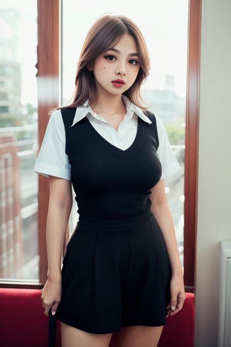 beautiful girl, in a school uniform, RAW photo, (photorealistic:1.37, realistic), highly detailed CG unified 8K wallpapers, 8k uhd, dslr, soft lighting, high quality, film grain, Fujifilm XT3, (full body:0.9) (professional lighting:1.6) <lora:teresajia:1>