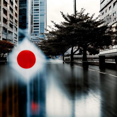 the Japan  flag,JapanFlag,Hyperrealistic,Hyperdetailed,realistic,masterpiece,best quality,ultra realistic,High Detail,<lora:AsiaFlags01-000002:1>,Cinematic Lighting,in winter,rain,rainy days,cloudy,city,cityscape,street,