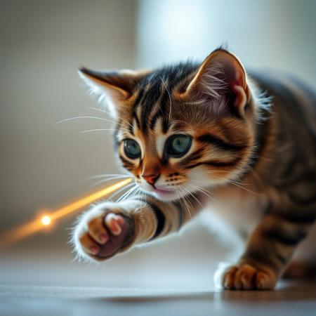 a cute cat focused chasing a flash of light