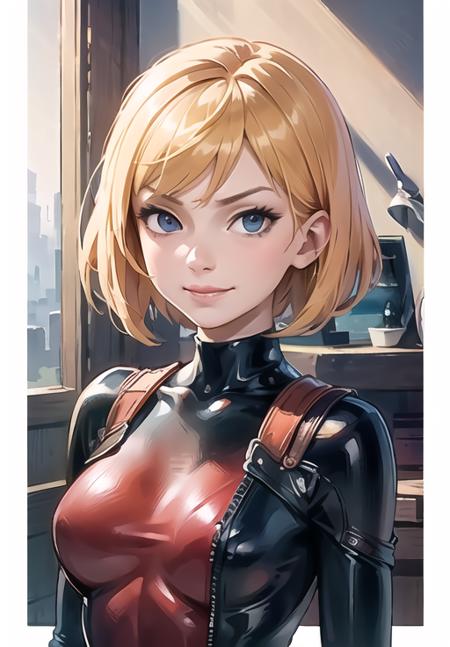 <lora:clover:0.8>, clover, smirk, red bodysuit, portrait,, (gorgeous, beautiful, enchanting:1.3), (trending on CGSociety, trending on pixiv, contest winner:1.3)