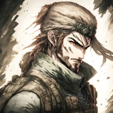 anime, drawing of legendary solid snake from metal gear solid (BigBossInk style:1)  <lora:djzBigBossInk:0.8>