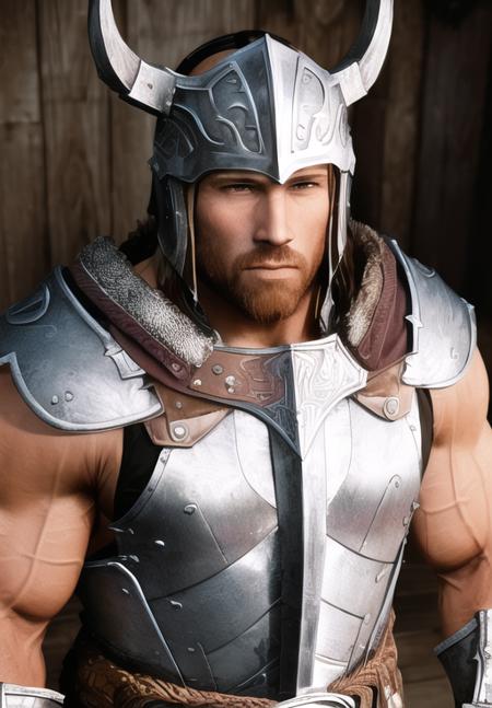 <lora:Nord-male:0.8>, nord-male, 1man, solo, portrait, steel armor, viking, helmet, Athletic, large muscles, ripped, chiseled, sculpted, balansed, mesomorph body, (masterpiece, best quality, absurdres, detailed, ultra-detailed:1.3), (highly detailed, high quality:1.3)