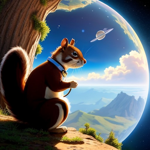 (best quality: 1.2), (masterpiece: 1.2), (realistic: 1.2), whimsical scene featuring a squirrel astronaut floating in spac...