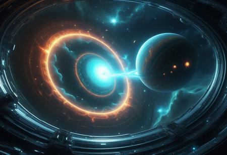 Alien in space ship looking out at space, Space, Flux rendering, Sci-Fi, Cosmic vortex, Nebula, Alien planet, Bioluminescent, Fluid dynamics, Cybernetic, Otherworldly, Plasma arcs, Fractal eyes, Advanced lighting, Hyper-detailed, Extraterrestrial, Energy streams, Shifting forms, Mystical, Epic scene, Astral, Nebula sky, Gas giant, Particle effects, Surreal, Futuristic alien, Advanced simulations, Alien life, Dynamic motion