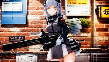 extremely detailed CG unity 8k wallpaper,masterpiece, best quality, ultra-detailed, best illustration,best shadow,
1girl,solo,standing,
BREAK (hk416mod:1), <lora:hk416GirlsFrontline_20:1>,
(m134minigun),holding gun, <lora:m134v0-000003:.6>,wind,city,on the roof,temple