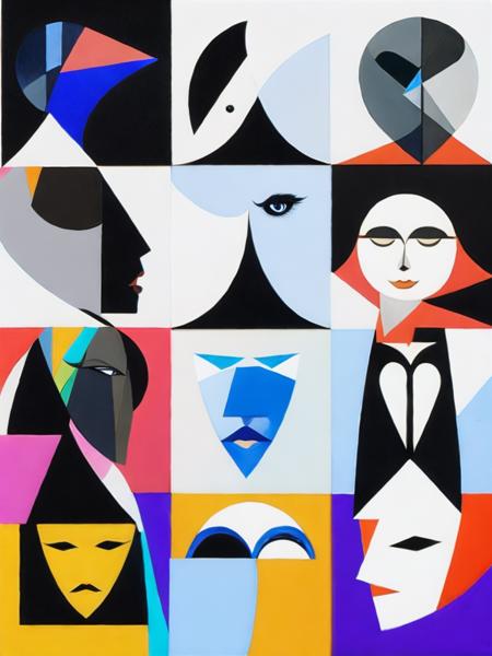 <lora:GeorgeCondo:1>a collage of paintings of different faces and head shapes, including a man's face by George Condo