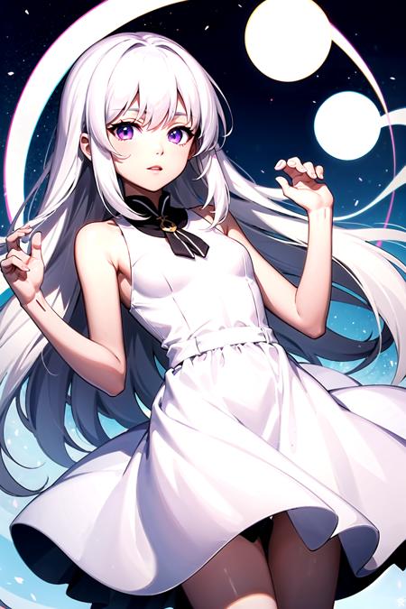 <lora:pc_chan:1>,pc_chan,pc_chan_smol,purple eyes,dark skin,white hair,long hair,white dress,