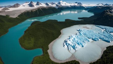 A 3D globe depicting North America 10,000 years ago, showing the glacial ice sheets, large lakes, and different coastlines, medium: hyper-realistic photography, style: evocative of the scientific accuracy found in National Geographic maps, lighting: soft, ambient light to highlight the topographical features, colors: earthy tones of greens, browns, and icy blues for the glaciers, composition: shot with a Canon EOS-1D X Mark III, EF 24-70mm f/2.8L II USM lens, Resolution 20.1 megapixels, ISO sensitivity: 102,400, Shutter speed: 1/8000 second --ar 16:9 --v 5.1 --style raw --q 2 --s 750