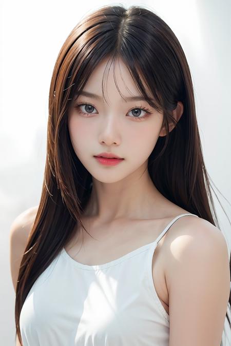 1girl, long hair, White top, (white background:1.2), from front, standing, (soft lighting:1.2), shot on Canon EOS 5D, BREAK
(upper body:1.2), , best quality, ultra high res, (photorealistic:1.4), masterpiece, real-life skin, hyper real, perspective, detailed beautiful eyes and detailed face,  <lora:mmabelzz-02:1>