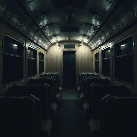 A liminal space inside an abandoned train car, dimly illuminated by flickering overhead lights. The seats, covered in old, worn-out fabric, are eerily empty. The air is thick with the stale scent of dust, metal, and something faintly rotting, though you see nothing. The windows reveal nothing but an endless void—no landscape, no stations, just blackness stretching forever.
The train hums along the tracks, yet there is no conductor, no passengers—just you.
At first, it seems like you’re alone. But then, in the reflection of the window, something shifts. A silhouette, barely noticeable in the dim light, hunched in the farthest corner of the train car. Its form is wrong, too thin, too elongated, as if its body was never meant to exist here.
It is motionless. Watching. Waiting.
You tell yourself it’s a trick of the light, but deep down, you know the truth. Now that you’ve seen it, now that you’ve acknowledged its presence, it won’t let you go.
The lights flicker again.
It’s closer.
