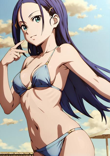 masterpiece, best quality, ultra-detaile,
1girl, bikini, cute, beach, (((blue sky:1.4))), (((day:1.4))), sun, sexy,dynamic pose,sunrise,
,green eyes, medium breast:1.4,
<lora:misumi:0.7>