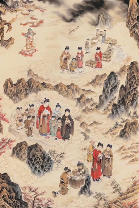 high quality,gushu,6+girls are playing in a chinese painting style,<lora:diyu2:0.7>,